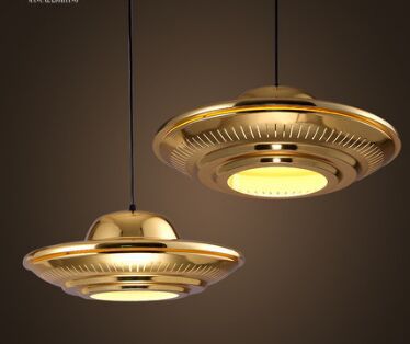 Retro Ufo Pendant Gold Or Chrome, Flying Saucer Lamp Shade
